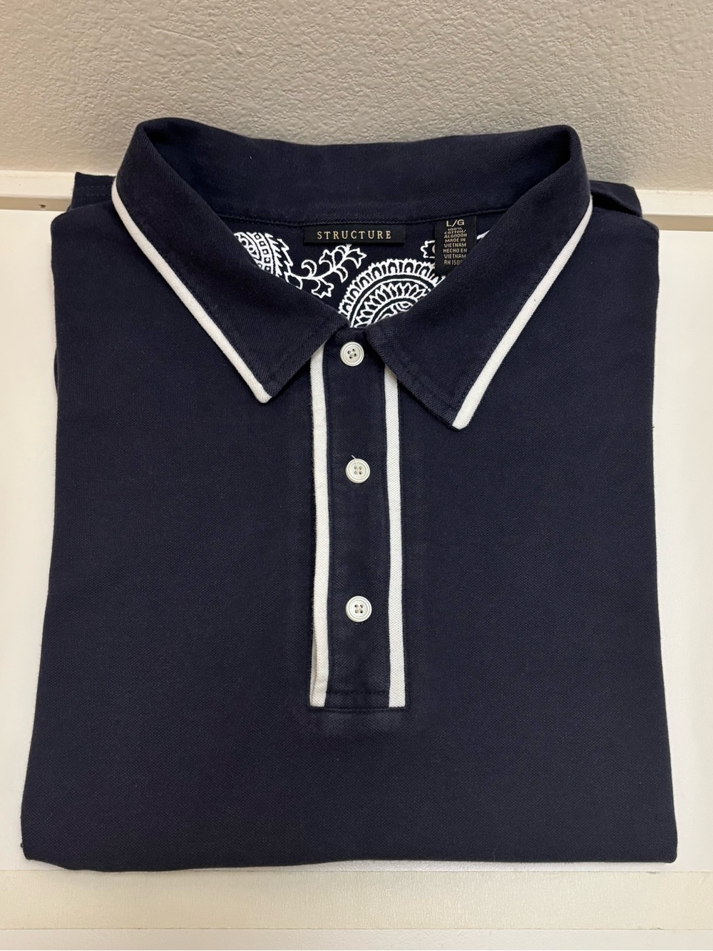 Structure Men’s Navy Polo with White Piping